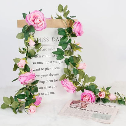 Teldrassil 4Pcs Artificial Rose Vine Fake Flower Garland Fake Silk Rose Hanging - Image 4