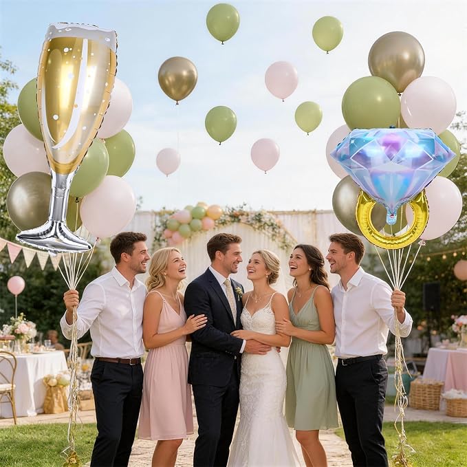 Sage Green White Gold Balloons - Image 5