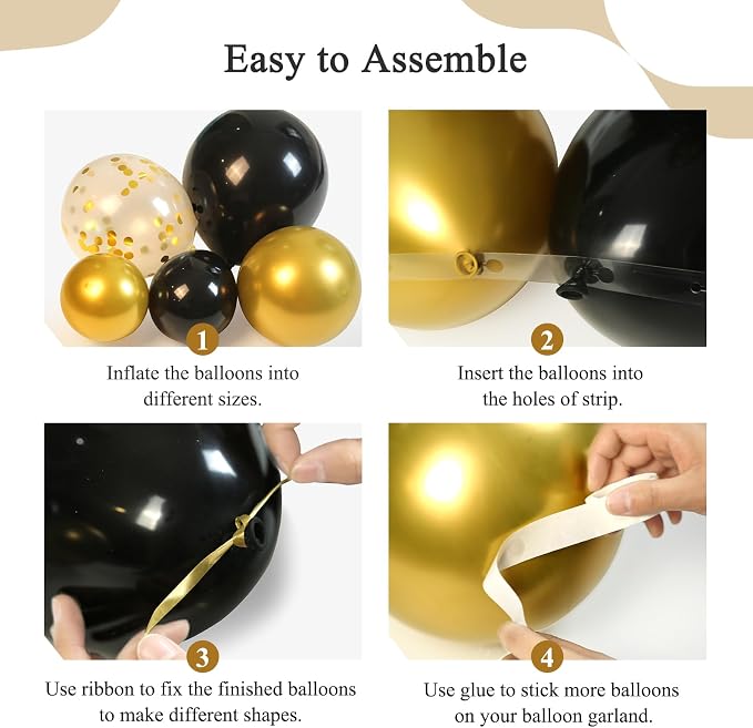 182pcs Black and Gold Balloons Garland Arch Kit, 5 10 12 18 inch Black White - Image 3