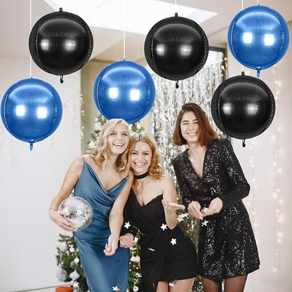 6Pcs Blue Black Round Foil Balloons, Giant 4D Round Ball Balloon, 22 Inch - Image 6