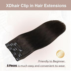 XDhair Clip in Hair Extensions Real Human Hair 16 Inch 100g Natural Straight Human Hair Clip in Extensions for Woman Double Weft #1B