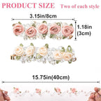 4PCS Rose Bead Spiral Hair Ties, 2 Colors Floral Phone Cord Ponytail Holders for Women, Elegant Rubber Hair Coils, Stylish Hair Accessories for Party, Daily Use - White, Pink Flower