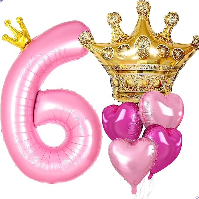 Princess 6th Birthday Party Decorations, 40 inch Large Pink Crown 6 Balloon by Unknown