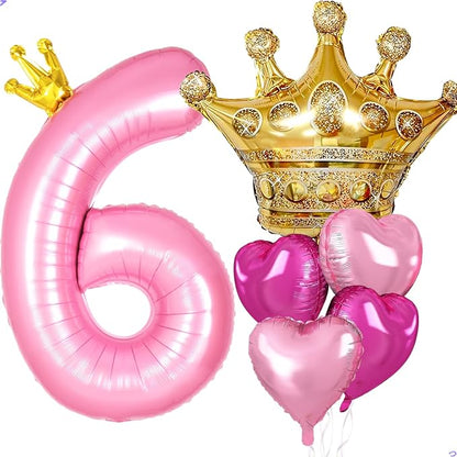Princess 6th Birthday Party Decorations, 40 inch Large Pink Crown 6 Balloon by Unknown