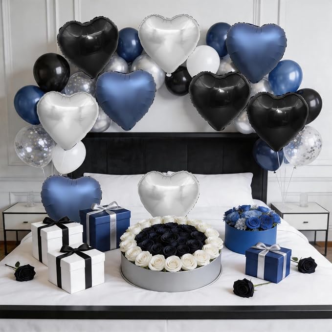 Black Blue Silver Heart Balloons, 18Inch Blue Silver Helium Balloon - Image 6