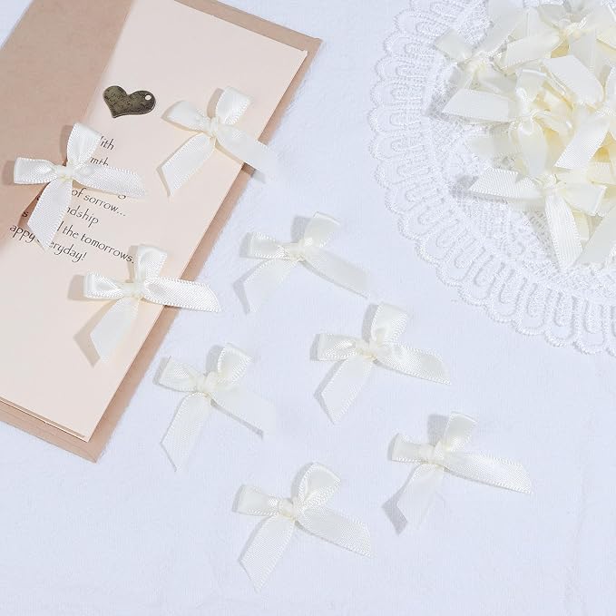 Ivory Mini Bows 1.57" 100PCS Small Satin Ribbon Bows - Image 4