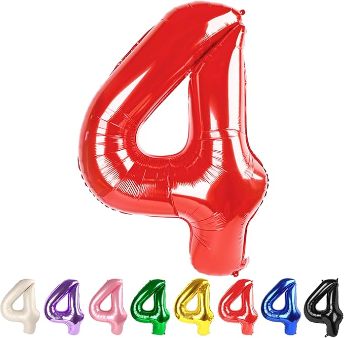 4 Balloon Numbers Party Decorations, 40In Red Balloons by Mluchee