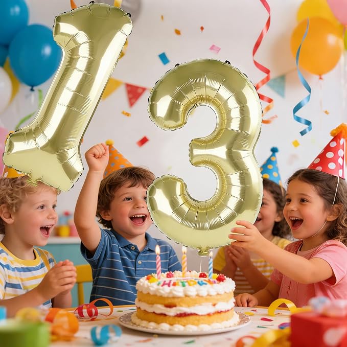 40 Inch Number 13 Balloons for 13th Birthday Party Decorations, 0-100 Champagne - Image 2