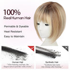 EMMOR 12 Inch Human Hair Topper for Women - Real Hair Topper with Bangs & 6.5" × 6.5" Larger Base, Natural Thin Hair Solution for Women(Ombre Blonde & Brown Highlight)