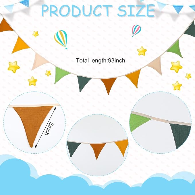 Oudain 2 Pcs Pennant Banner Flags Nursery Garland Triangle Bunting Flags - Image 2