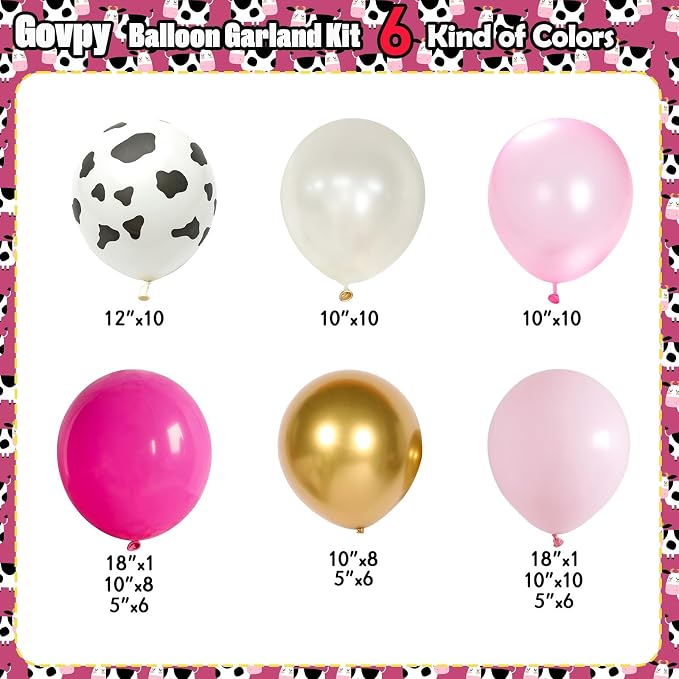 Cow Theme Balloon Arch Garland Kit, Pastel Pearl Pink Gold White Cow Print - Image 2