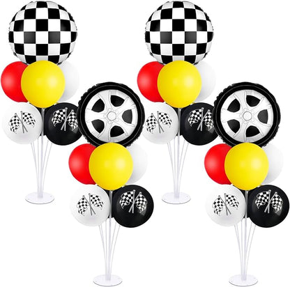 18" Race Cars Foil Balloons Stand Kit 4 Set, Sports Checkered Birthday Party by Hoemwarm