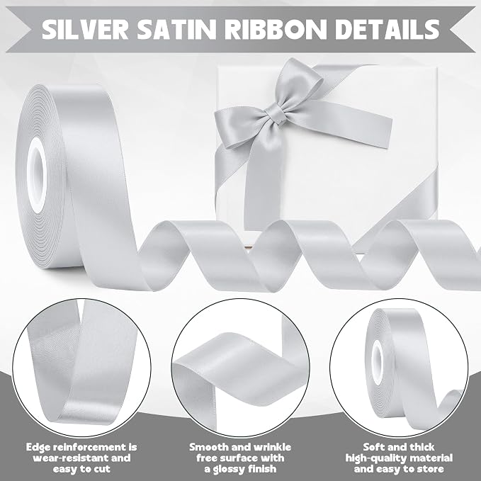 1In 30Yards Silver Satin Ribbon - Image 3