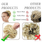 Large Messy Bun Hair Piece Curly Synthetic Extensions Scrunchies Fake Chignon Updo Hairpieces for Women Dirty Blonde Highlights