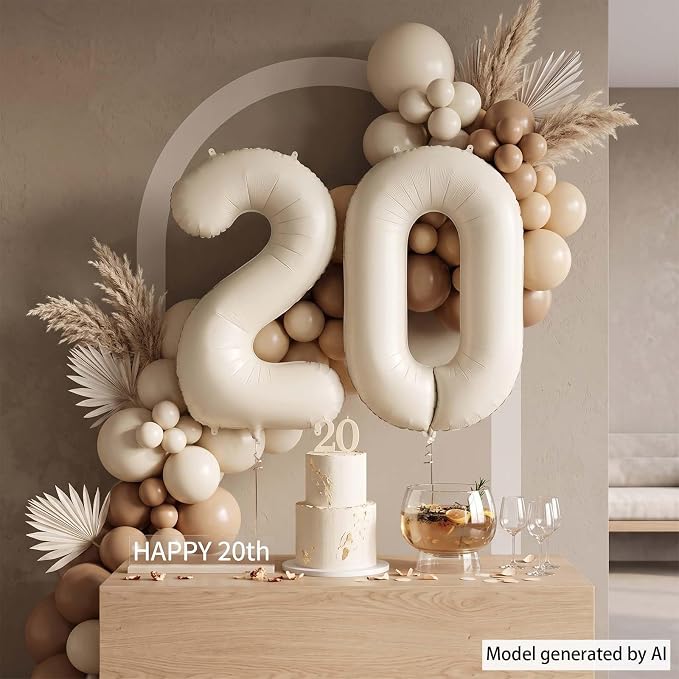 Cream Number 20 Balloon 40 Inch, Foil Numeral - Image 7