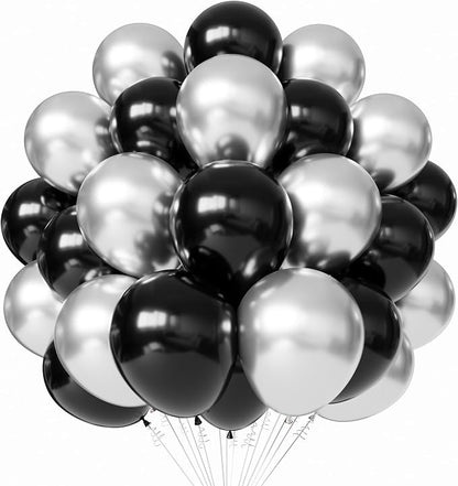 Black and Silver Latex Balloons, Birthday Party Decorations by PATYDECRO