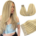 DOORES Human Hair Extensions Tape in Remy Balayage Light Blonde Highlighted Golden Blonde 22 Inch Tape in Hair Extensions 50g Straight Real Natural Hair Extensions 20pcs