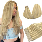 DOORES Human Hair Extensions Tape in Remy Balayage Light Blonde Highlighted Golden Blonde 22 Inch Tape in Hair Extensions 50g Straight Real Natural Hair Extensions 20pcs