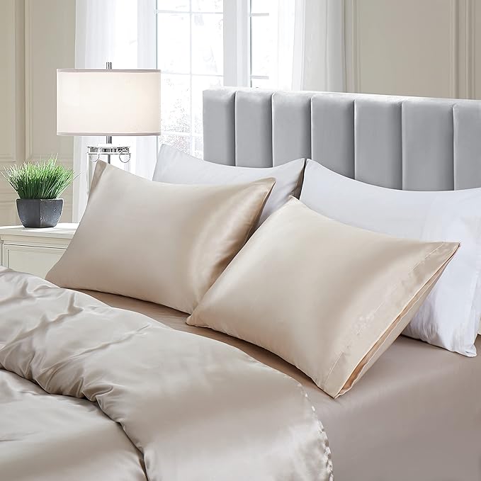 Aormenzy Taupe Satin Pillowcase for Hair and Skin, Satin Pillow Cases for Women Standard Size Set of 2 with Envelope Closure Silky Pillow Covers Wrinkle, Fade Resistant (20x26 Inches)