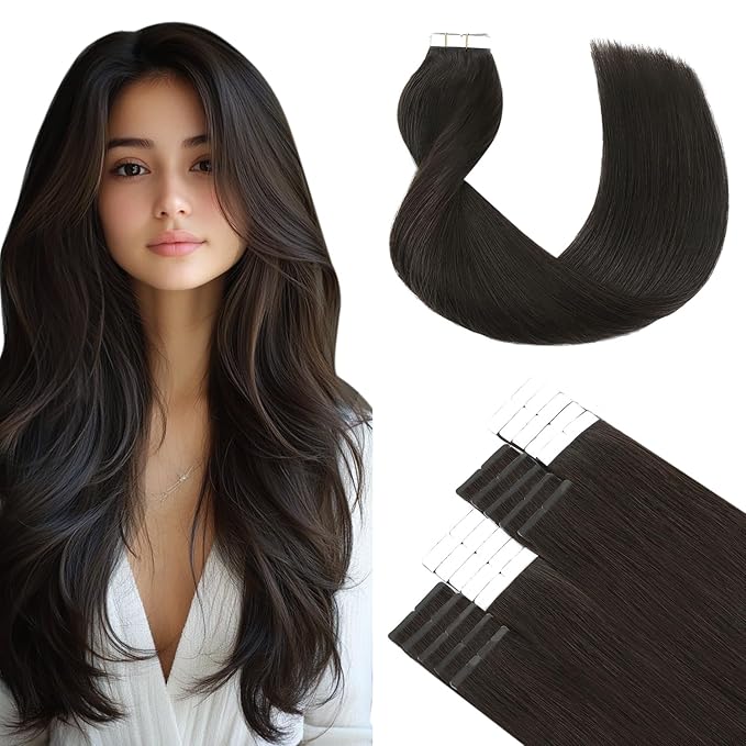 SURNEL Tape in Hair Extensions Human Hair 16 inch #2 Darkest Brown Hair Extensions Tape in 20 pcs 50g(#2-16)