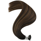 YoungSee I Tip Hair Extensions Human Hair Brown Itip Hair Extensions Balayage Dark Brown with Medium Brown I tip Hair Extension 16 Inch Ombre Cold Fusion Hair Extension Invisible for Daily 50g 80s
