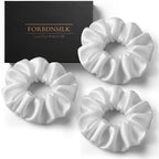 100% Pure 22 Momme Mulberry Silk Scrunchies (Set of 3) | Highest grade (6A) Luxury Hair Ties| (Black,White,Pink) | (White, Standard)