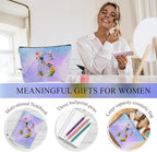 Personalized Gifts for Women Monogrammed Birthday Gifts for Women, Wife Girlfriend Christmas, Initial 20 oz Tumbler, Makeup Cosmetic Bag Cup Pens Journal Notebook 6 Set, (Aesthetic Purple Flower S)