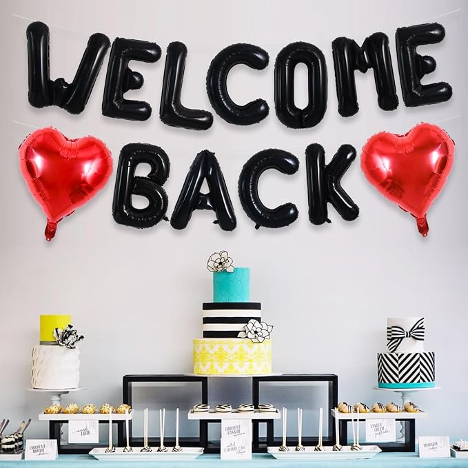 TONIFUL 16 Inch Black WELCOME BACK Foil Letter Balloons Banner Decoration | - Image 3