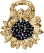 Sunflower Brooch pin with hand beading, She's Free Style Just For You Flower Oil Dropping Brooches for women, Metal Plating Process Safety pins with Nail Bead Crystal