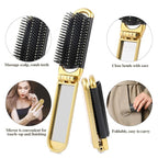 Sliverdew Travel Hair Brush, 2 Pcs Folding Hair Brush with Mini Mirror, Compact Hair Brushes Hair Styling Tools for Gym, Trip, Purse, Swimming, Silver & Gold