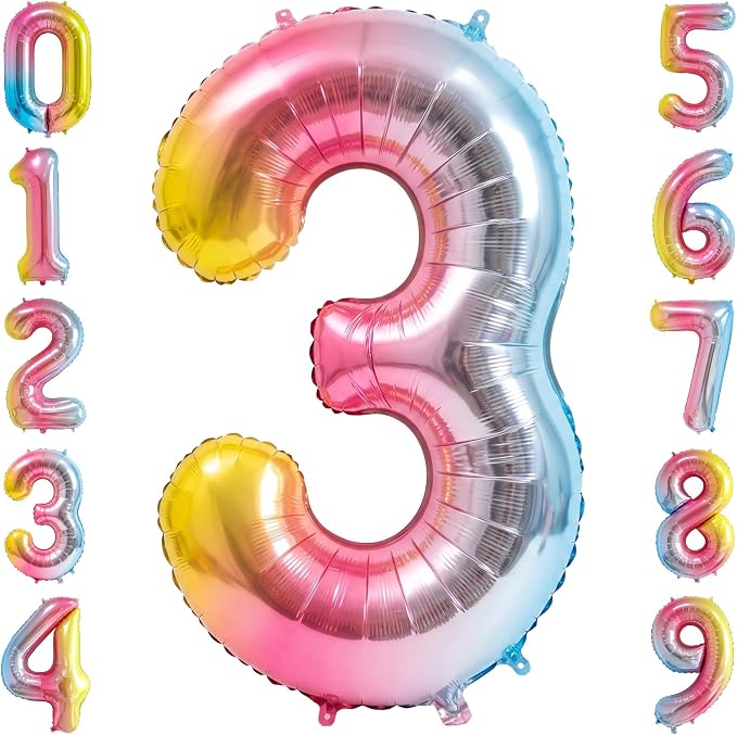 40" Rainbow Foil Number 3 Balloon by TNCDJKPA