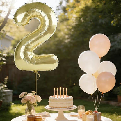 40 Inch Number 2 Balloons for 2nd Birthday Party Decorations, 0-100 Champagne - Image 3