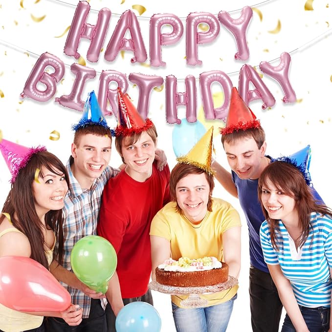 PIGETALE Pink Happy Birthday Banner, 16 Inch 3D Aluminum Foil Inflatable - Image 7