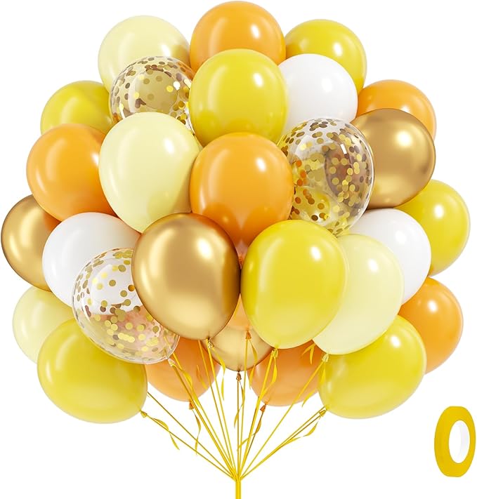 60pcs Yellow and White Balloons 12inch by Leraqertra