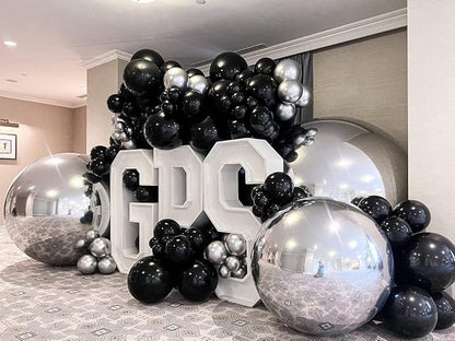 Black and Silver Latex Balloons, Birthday Party Decorations - Image 4