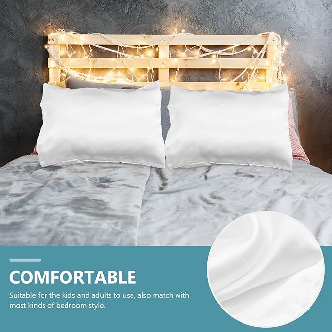 2pcs Satin Pillow Covers Envelope Closure Soft Smooth Pillowcase for Bed Bedroom Hair Protection Washable White