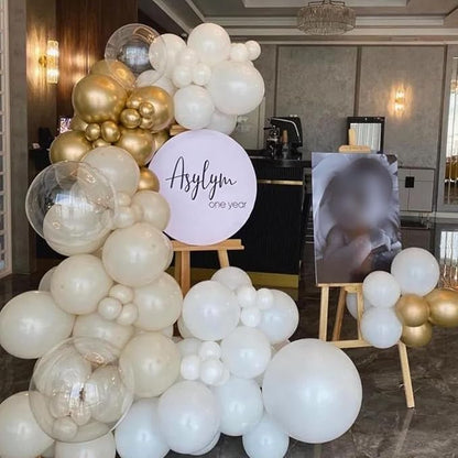 White and Gold Balloons, 12 Inch White Sand Gold Metallic Latex Balloons - Image 5