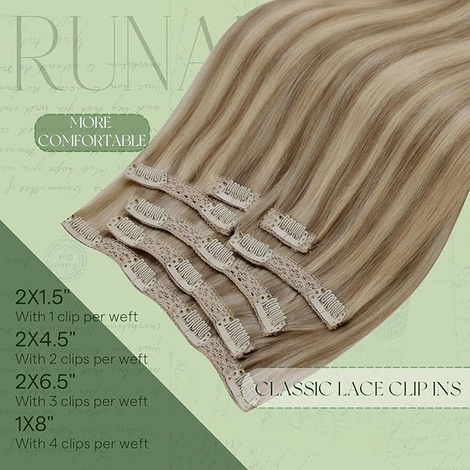 RUNATURE Clip in Hair Extensions Real Human Hair, Blonde Short Hair Extensions Clip Ins, Remy Human Hair for Women, Thick Natural Brazilian Hair, 10 Inch 80g 7pcs #16P22 Beige Sandy Blonde Highlights