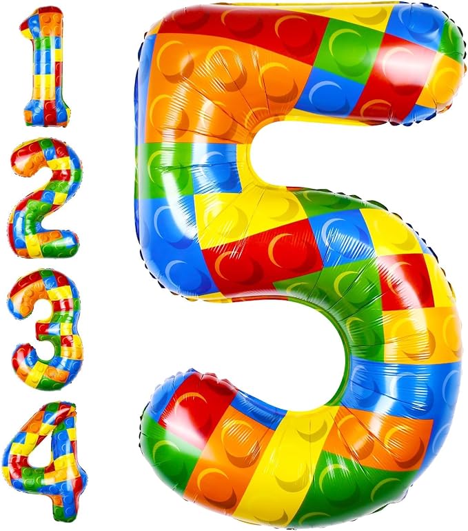 40 Inch Building Block Number Balloon Colorful Block Foil Balloons Block Themed by AXBMM