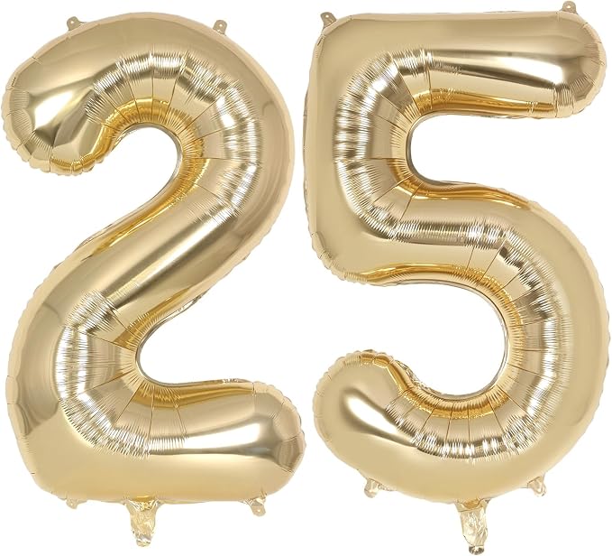 Champagne Gold Large Number 25 Balloon, 40 Inch Light Gold Foil Helium Number by AIQINHU