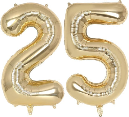 Champagne Gold Large Number 25 Balloon, 40 Inch Light Gold Foil Helium Number by AIQINHU