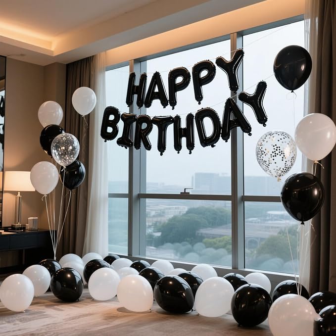 Black Happy Birthday Balloon Banner Set -16 Inch Foil Letters Balloons - Image 4