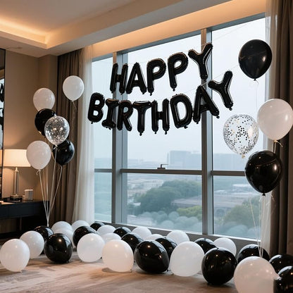 Black Happy Birthday Balloon Banner Set -16 Inch Foil Letters Balloons - Image 4