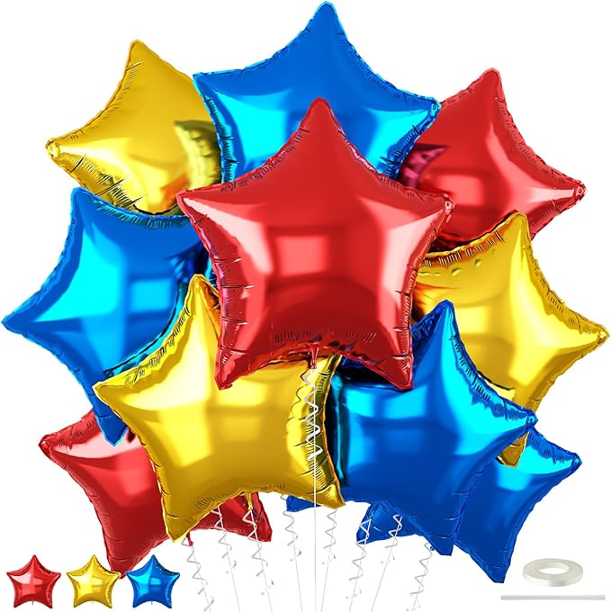 Blue Red Gold Foil Balloons Star 12 Pcs, 18 Inch Large Metallic Royal Blue Red by TAOYE