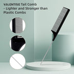 Boar Bristle Slick Back Hair Brush, Teasing Hair Brush with Black Carbon Fiber and Stainless Steel Tail Comb, Slick Hair Brush Set for Parting and Sectioning, Suitable for All Styling