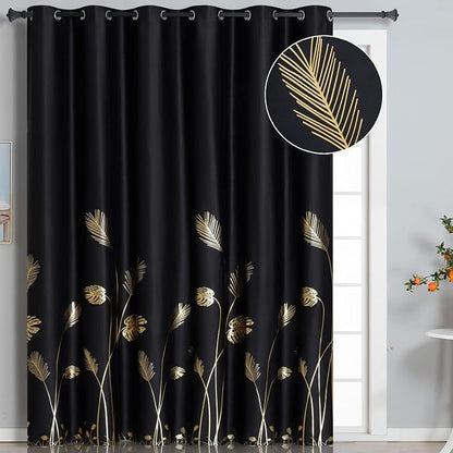 Black Blackout Curtain for Sliding Glass Door 80W x 84L Inch Thermal Insulated by ESTELARTEXTILER