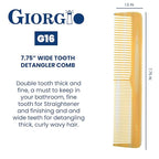 Giorgio GIVY16 Fine and Wide Tooth Handmade Hair Comb - Detangler and Styling for Men and Women - Saw Cut Barber Comb