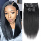 12 Inch Yaki-Straight Clip ins Real Human Hair Affordable Yaki Straight Clip in Human Hair Extensions Brazilian Virgin Hair clip on Hair 18Clips Per Set 120G