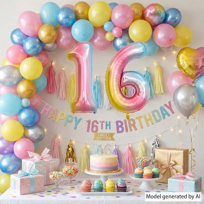Rainbow Ombre Number 16 Balloon 40Inch, Pastel Foil Decor - Image 7