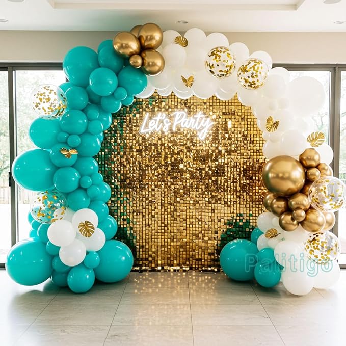 Teal Balloon Arch Kit with Gold Butterflies, 5/12/18 in, Baby Shower, Bridal - Image 6